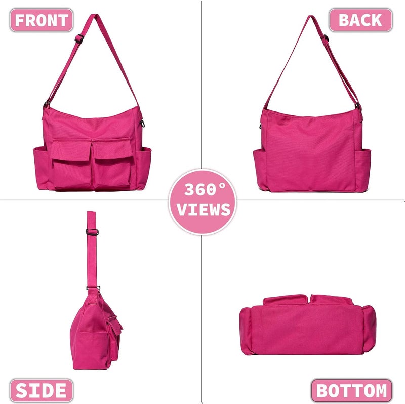 yaucher Store Canvas Messenger Bag Large Hobo Crossbody Bag with Multiple Pockets Casual Shoulder Tote Bag for Women and Men - Image 3